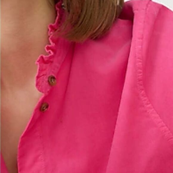J CREW Corduroy Ruffleneck Hot Pink Button Down Shirt Sz 0 NWT - Picture 5 of 12